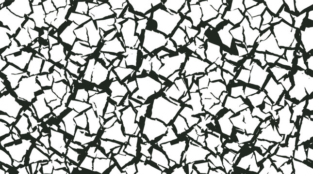 Contrast seamless texture featuring black distressed cracks and fissures on a white background, representing dry earth, or broken surface, patterns for projects