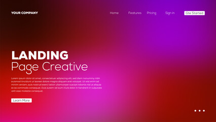 Fototapeta premium Modern creative landing page design with vibrant gradient background and responsive elements for web interface.