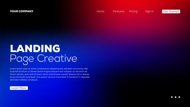 Abstract landing page creative concept with red blue gradient background and clean typography.