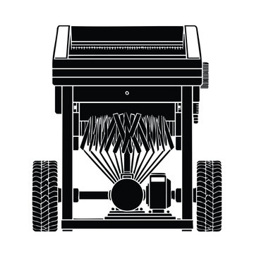 Industrial heavy duty threshing combine harvester machine on white background.