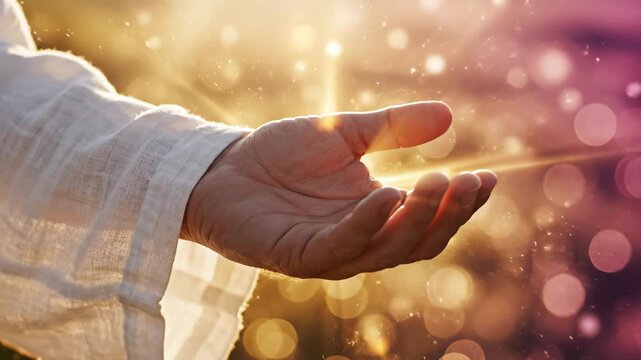 Hand reaching out with sunlight