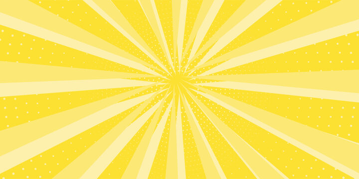 Sunburst pattern with dots. Banana yellow sunburst background. Radial sunbeam background. Exploding star burst Japanese radius cartoon pattern abstract background.