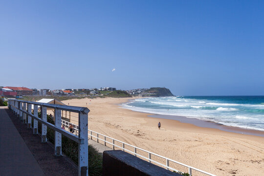 Australian beach scene of Merewether beach in Newcastle on bright sunlit day