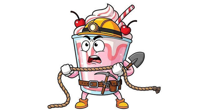 Angry cartoon man with devil horns and pitchfork.