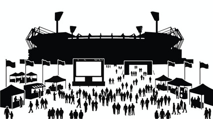 Obraz premium Stadium Fan Zone Festival Silhouette with Crowd and Big Screen