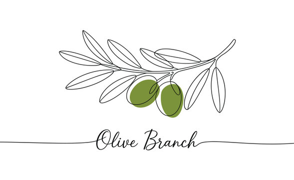 Green olives on branch line art with fill with design is clean and modern