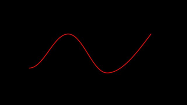 Animated sleek thin red sine wave arrow drawing sequentially on a black background representing fluid signal and business concept
