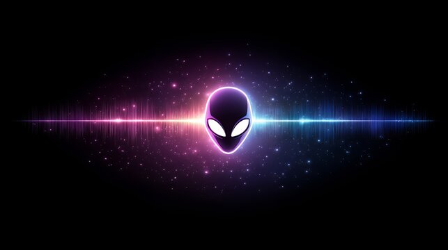 Glowing alien head in cosmic starry background