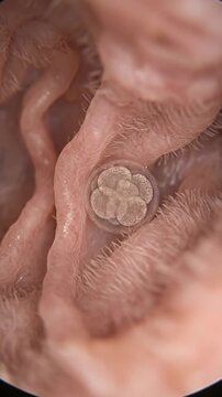 Cellular genesis process: human embryo, early cell, divide grow, uterine wall, begin life, inner womb, initial gestation, prenatal stage, biology insight.