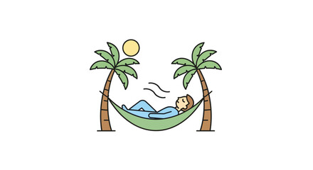 Person relaxing in a hammock between palm trees vector illustration © MSTMARIA