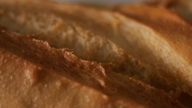 50p macro overhead slider shot moving across rustic bread texture