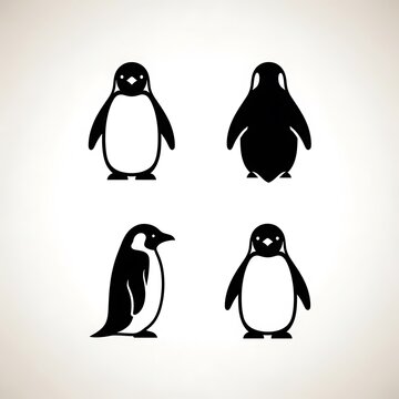 Four black and white penguin silhouettes on white background.