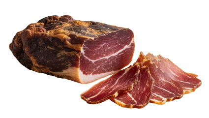 Obraz premium Cured meat block with sliced prosciutto