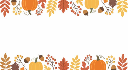 Autumn Harvest Border: Pumpkins, Leaves, Acorns - Seasonal Decorative Frame © Sendal