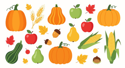 Autumn Harvest Collection: Pumpkins, Apples, Corn, Pears, Acorns & Leaves © Sendal