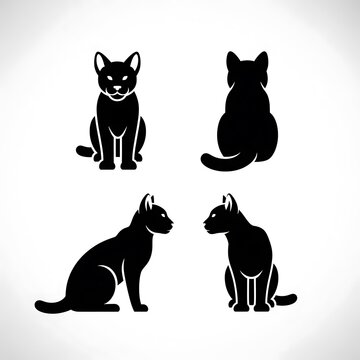 Four black silhouettes of cats in various poses.