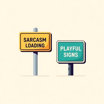Funny sarcasm loading sign with playful text.