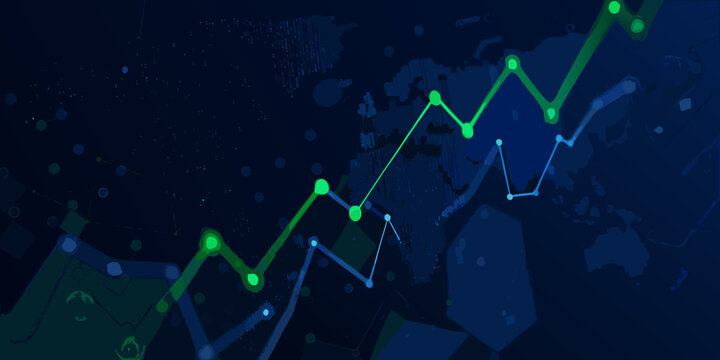 Line graphs with circular nodes a vector illustration on a dark blue background