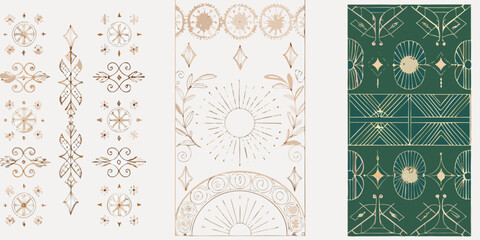 Art deco floral ornament pattern with sunbursts and geometric shapes © RanjanKumar