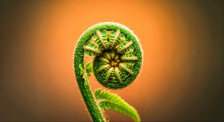 Unfurling fern frond spiral in a green forest © Fotkrat