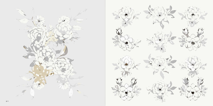 Floral ornament arrangement in a light toned artistic vector illustration style