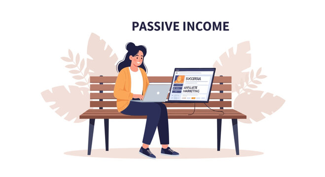 Woman Working Remotely on Laptop, Achieving Passive Income and Success Through Online Business and Affiliate Marketing