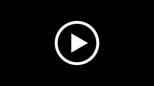 Video play simple arrow icon on animated black background.