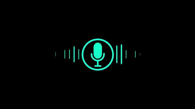 Voice recording and podcast mic microphone button icon animation.black background