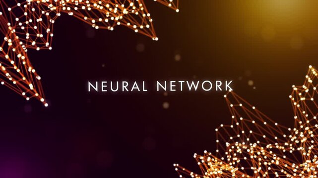 Cinematic motion graphics featuring neural network text reveal, glowing digital connections, artificial intelligence concepts, floating particles, and futuristic technology visuals.