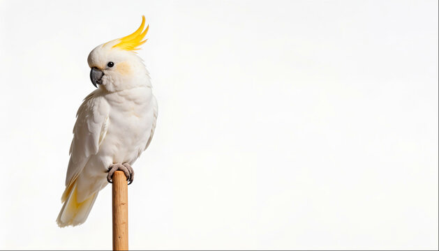Sulphur-crested cockatoo on a perch on white background