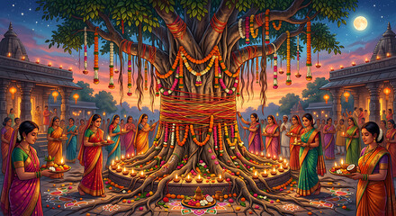 Fototapeta premium Vat Pournima and Vat Savitri Vrat: Vata Purnima, Vat Savitri Puja, and Local Festival Traditions