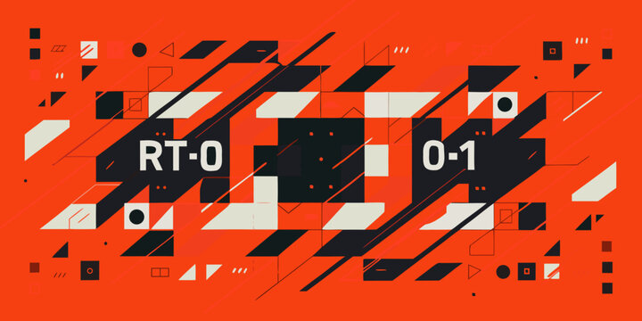 Geometric pattern with text on a bright orange background