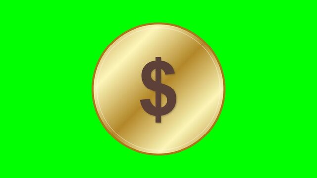Rotating gold dollar coin on green screen background for finance concepts