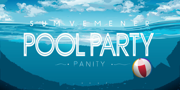 Underwater scene with beach ball vector illustration in shades of blue and white