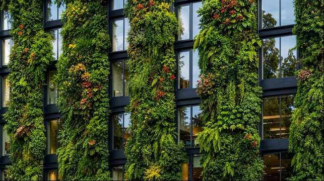 Green facade building with plants