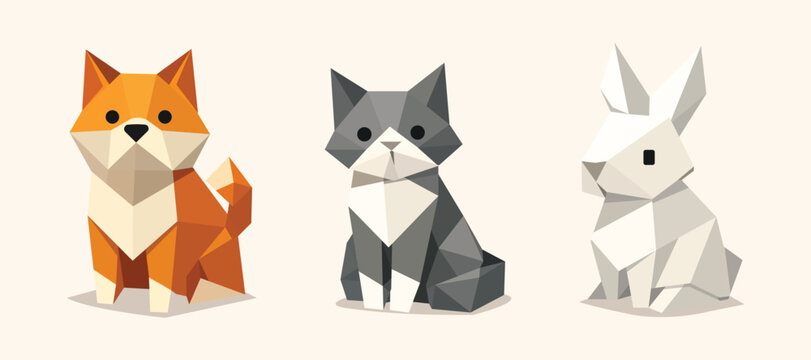 origami polygon dog cat rabbit