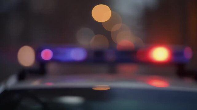 Soft Blue and Red Police Lights Flashing in Abstract Bokeh, Slow Pulsing Glow