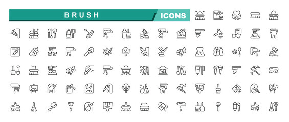 Brush vector line icon set. Painting icon set. Set of line pictogram. It contains symbols to brushes and painting, paintdrawing, painting and more. Editable stroke collections. © graphinkroom