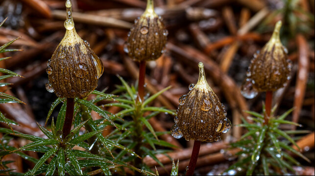 Moss sporophytes with dew