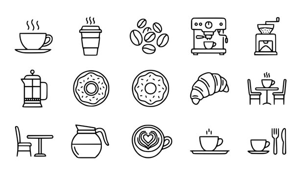Coffee Cup Bean Machine Donut and Cafe Editable Stroke Outline Icon Set Pixel Perfect 64x64 Vector Illustration
&lrm;