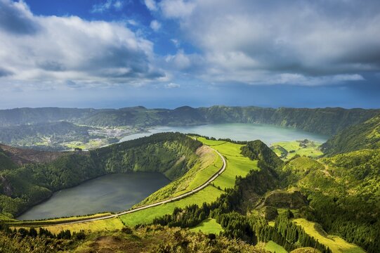 Overlook over the Sete Cidades crater, Island of Sao Miguel, Azores, Portugal