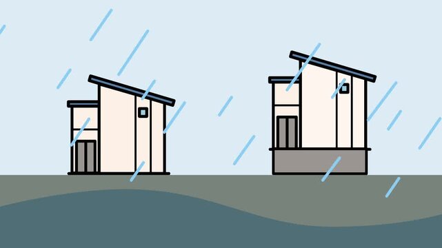 Flood Damage Comparison Animation Between Standard House and Elevated Foundation House
