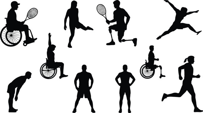 Sports Silhouettes of Athletes with Wheelchairs and Prosthetics people
