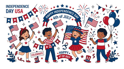 Fourth of july usa independence day patriotic children vector set © Rizky