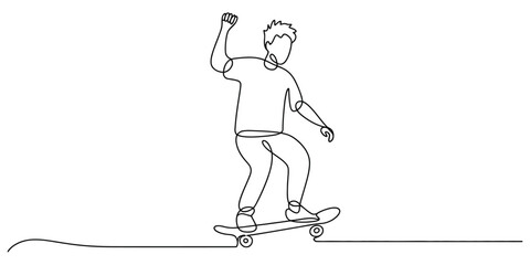 Young man riding a skateboard continuous line drawing © Bilas