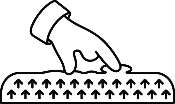 Hand testing mattress memory foam orthopaedic bed texture resilience breathable material comfort properties outline line icon vector