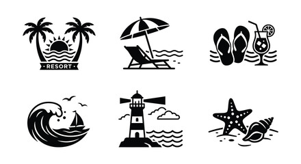 Tropical Vacation Icons Flat Vector Illustration On White Background © Begum