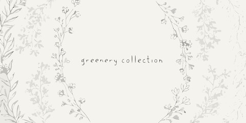 Obraz premium Delicate floral ornament with botanical line drawings on a light beige background