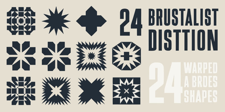 Brutalist geometric shapes collection black and white vector illustration