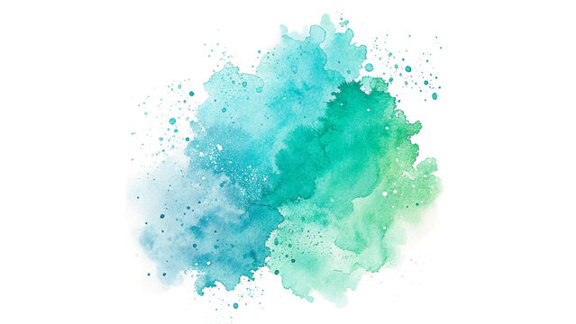 Abstract colorful watercolor wash splash paint texture blue green isolated on transparent background